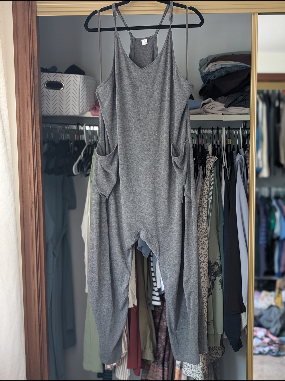 Gray Women's Sleeveless Jumpsuit Dress with Pockets